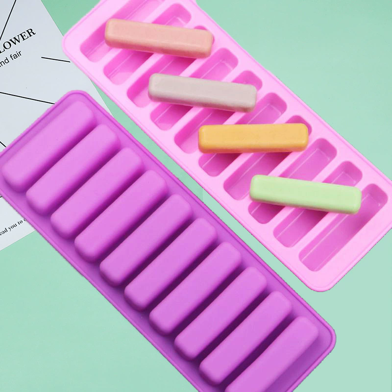 10 Grids Long Stick Ice Tray Non-Stick Easy Release Push Popsicle Out Cylinder Silicone Ice Cube Mould Tray Jelly Chocolate Mold