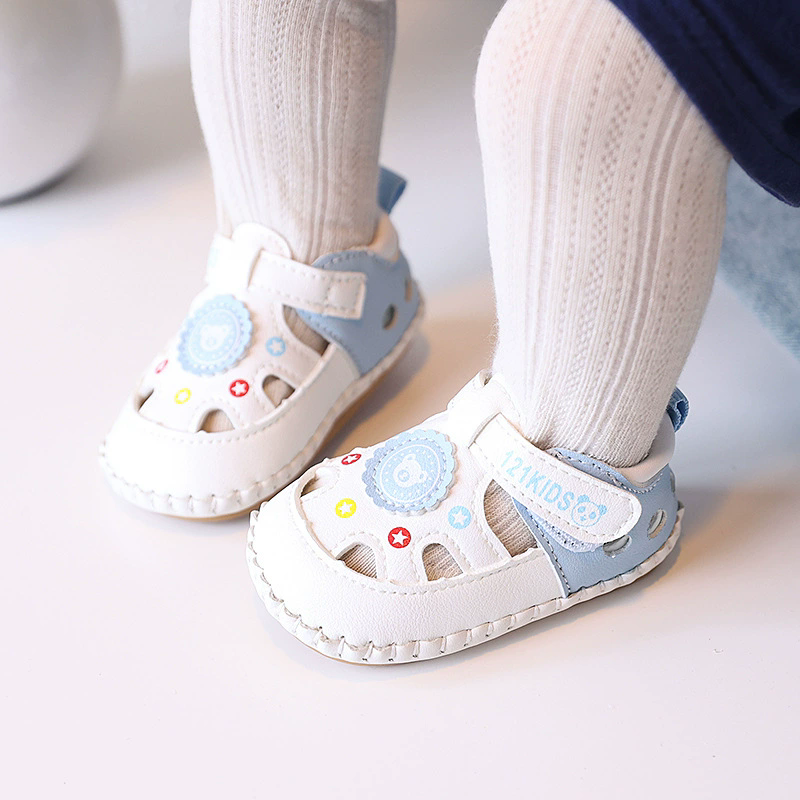 Summer 0-1 year old baby 6-12 month old baby walking shoes with soft rubber sole, anti slip hollow toe, no drop heel sandals