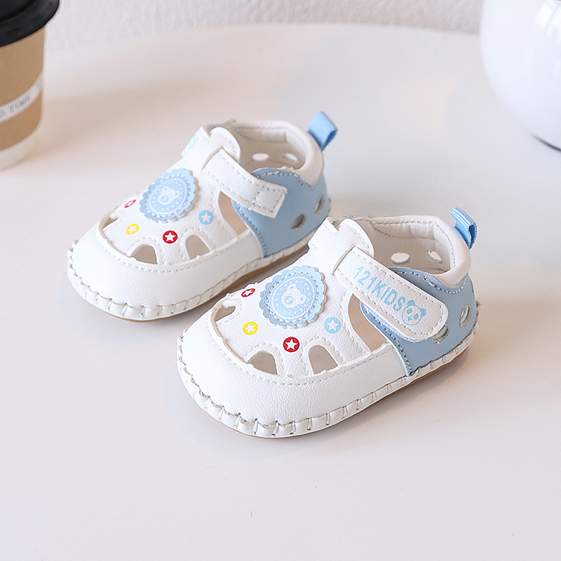 Summer 0-1 year old baby 6-12 month old baby walking shoes with soft rubber sole, anti slip hollow toe, no drop heel sandals