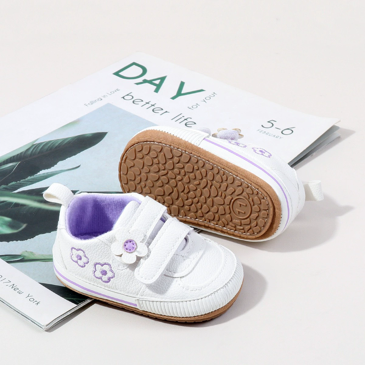 Spring and Autumn New Style Boys' and Girls' Baby Shoes Flower Pattern PU Casual Shoes 0-1 Years Old Learning Walkers Shoes
