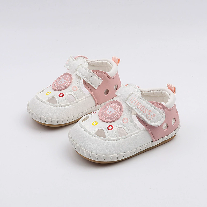 Summer 0-1 year old baby 6-12 month old baby walking shoes with soft rubber sole, anti slip hollow toe, no drop heel sandals