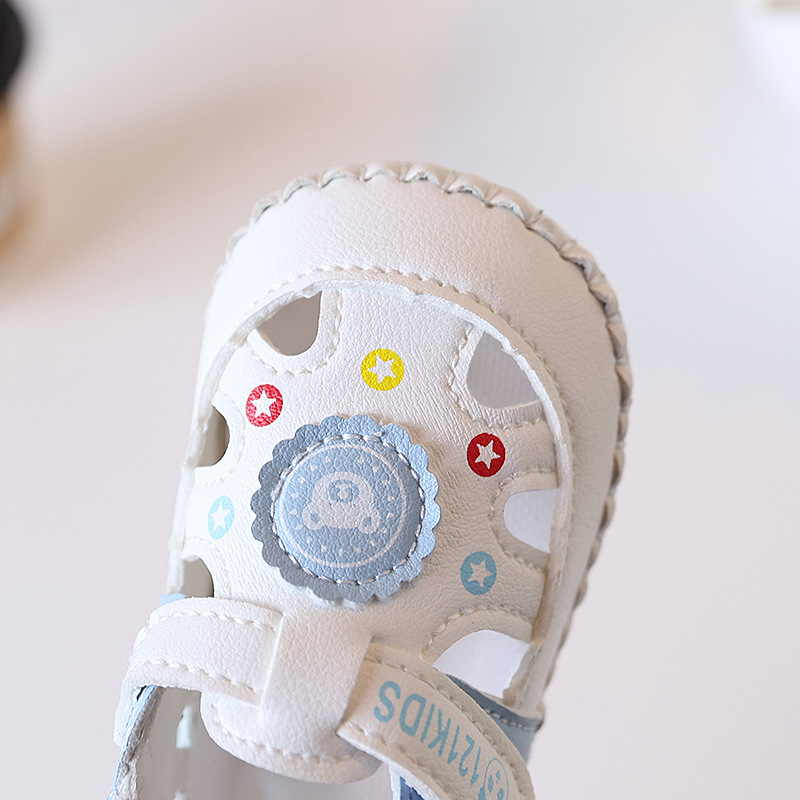 Summer 0-1 year old baby 6-12 month old baby walking shoes with soft rubber sole, anti slip hollow toe, no drop heel sandals