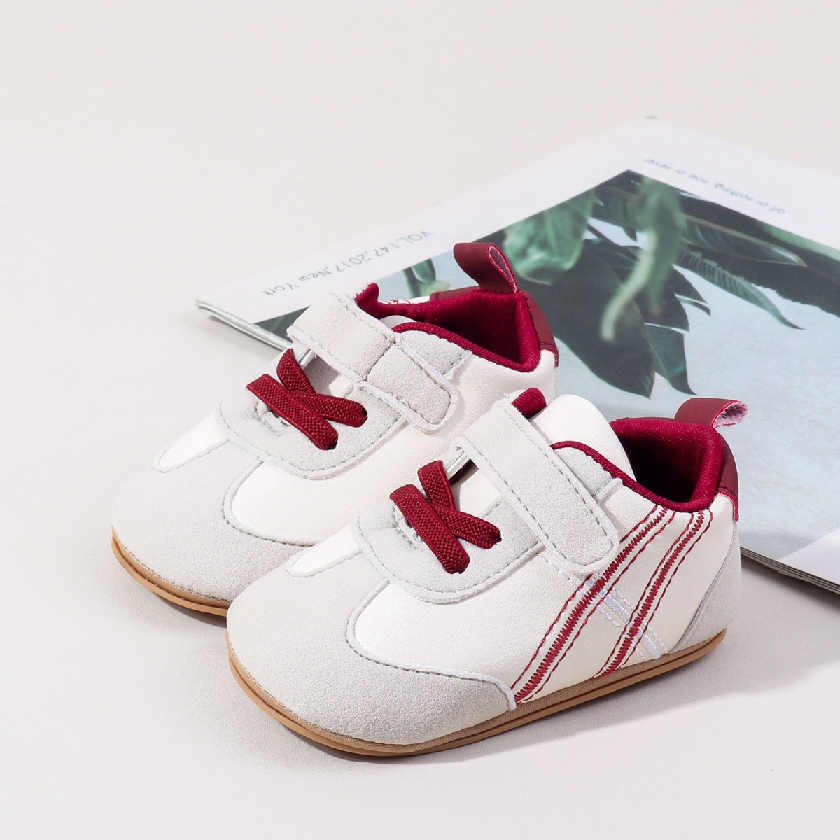 0-18months Infant Sneakers Contrast Color Hook and Loop Closure Soft Sole Non-Slip First Walking Shoes for boys girls