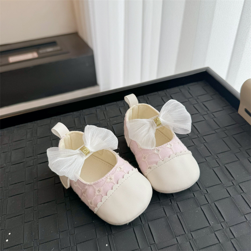 Cute Bowknot Baby Girls Mary Jane Flats Princess Shoes Cute Mesh Toddler Infant Dress Shoes Anti-slip Soft Sole Kids Crib Shoes