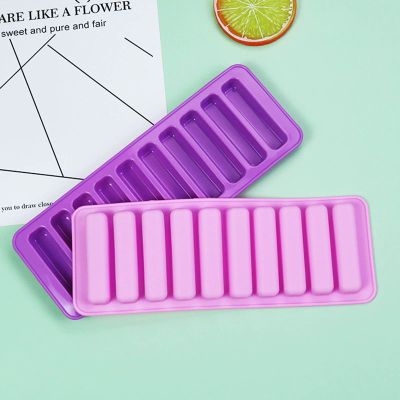 10 Grids Long Stick Ice Tray Non-Stick Easy Release Push Popsicle Out Cylinder Silicone Ice Cube Mould Tray Jelly Chocolate Mold