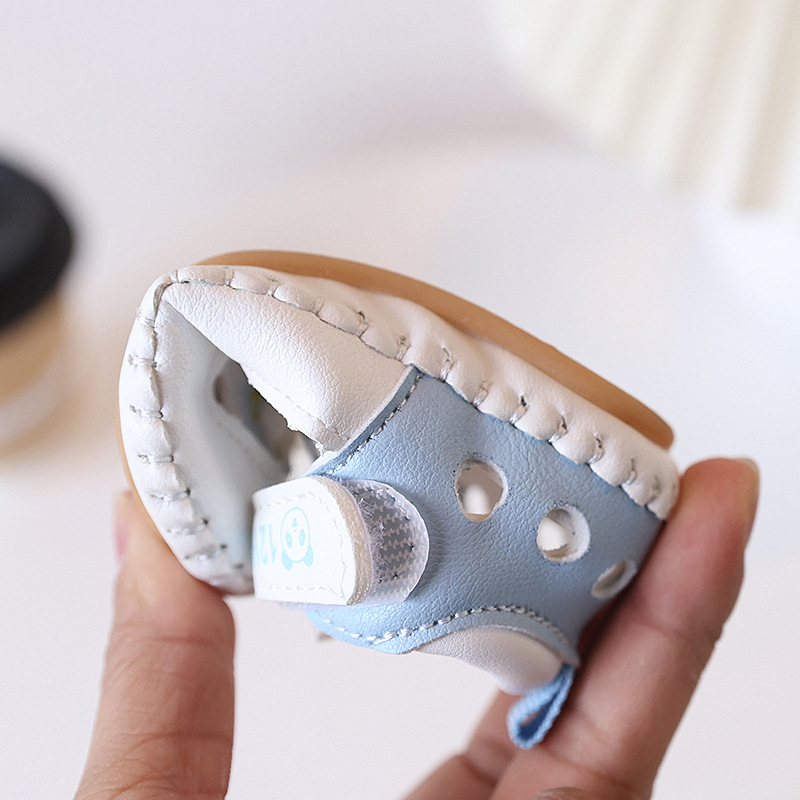 Summer 0-1 year old baby 6-12 month old baby walking shoes with soft rubber sole, anti slip hollow toe, no drop heel sandals