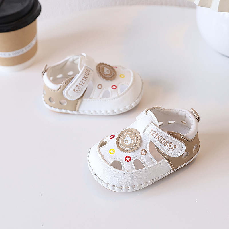 Summer 0-1 year old baby 6-12 month old baby walking shoes with soft rubber sole, anti slip hollow toe, no drop heel sandals