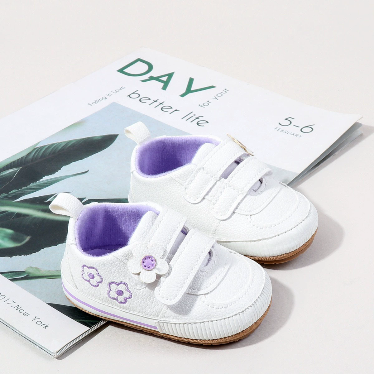 Spring and Autumn New Style Boys' and Girls' Baby Shoes Flower Pattern PU Casual Shoes 0-1 Years Old Learning Walkers Shoes