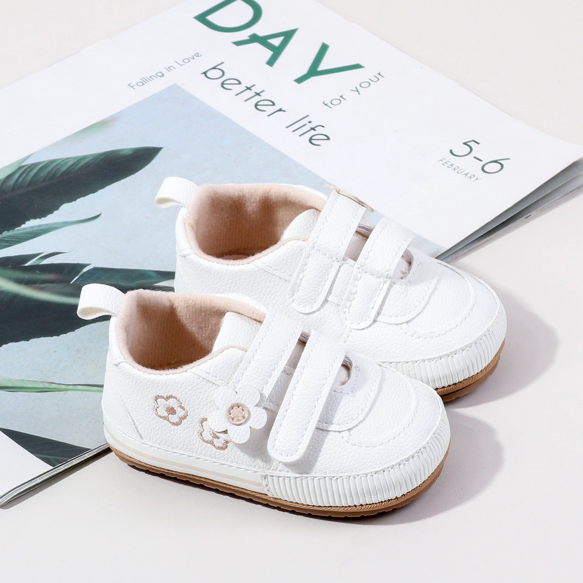 Spring and Autumn New Style Boys' and Girls' Baby Shoes Flower Pattern PU Casual Shoes 0-1 Years Old Learning Walkers Shoes