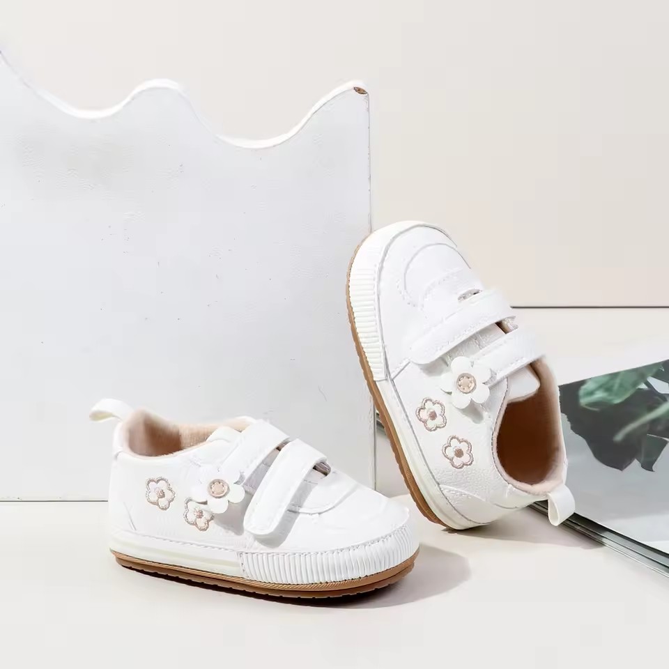 Spring and Autumn New Style Boys' and Girls' Baby Shoes Flower Pattern PU Casual Shoes 0-1 Years Old Learning Walkers Shoes