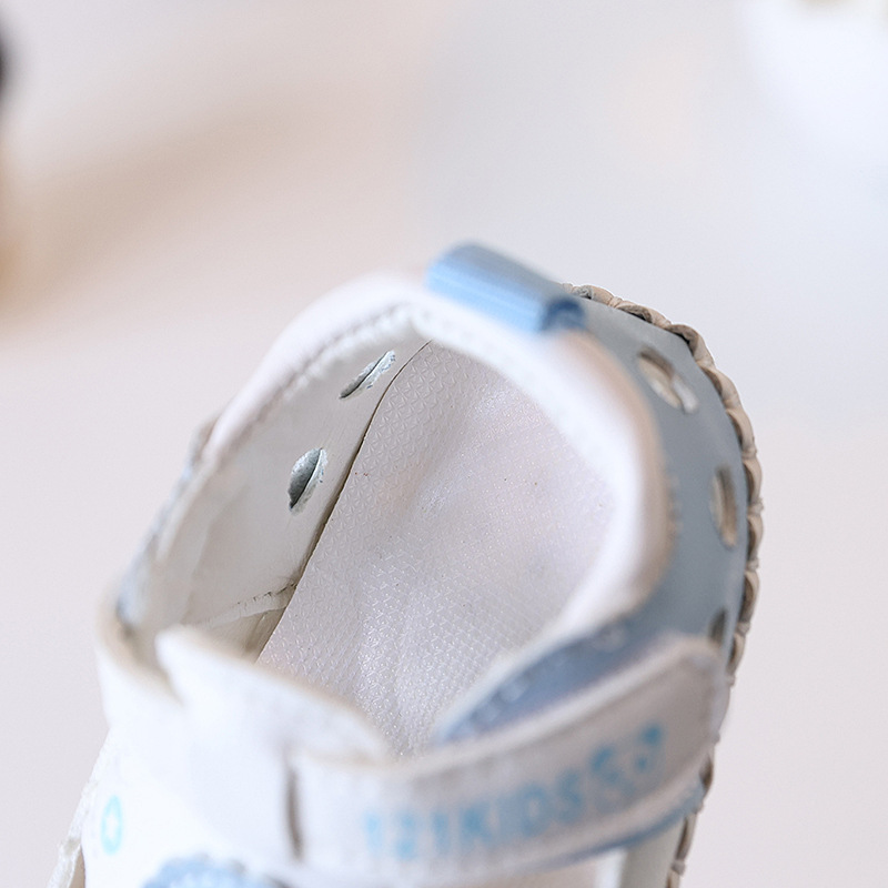 Summer 0-1 year old baby 6-12 month old baby walking shoes with soft rubber sole, anti slip hollow toe, no drop heel sandals