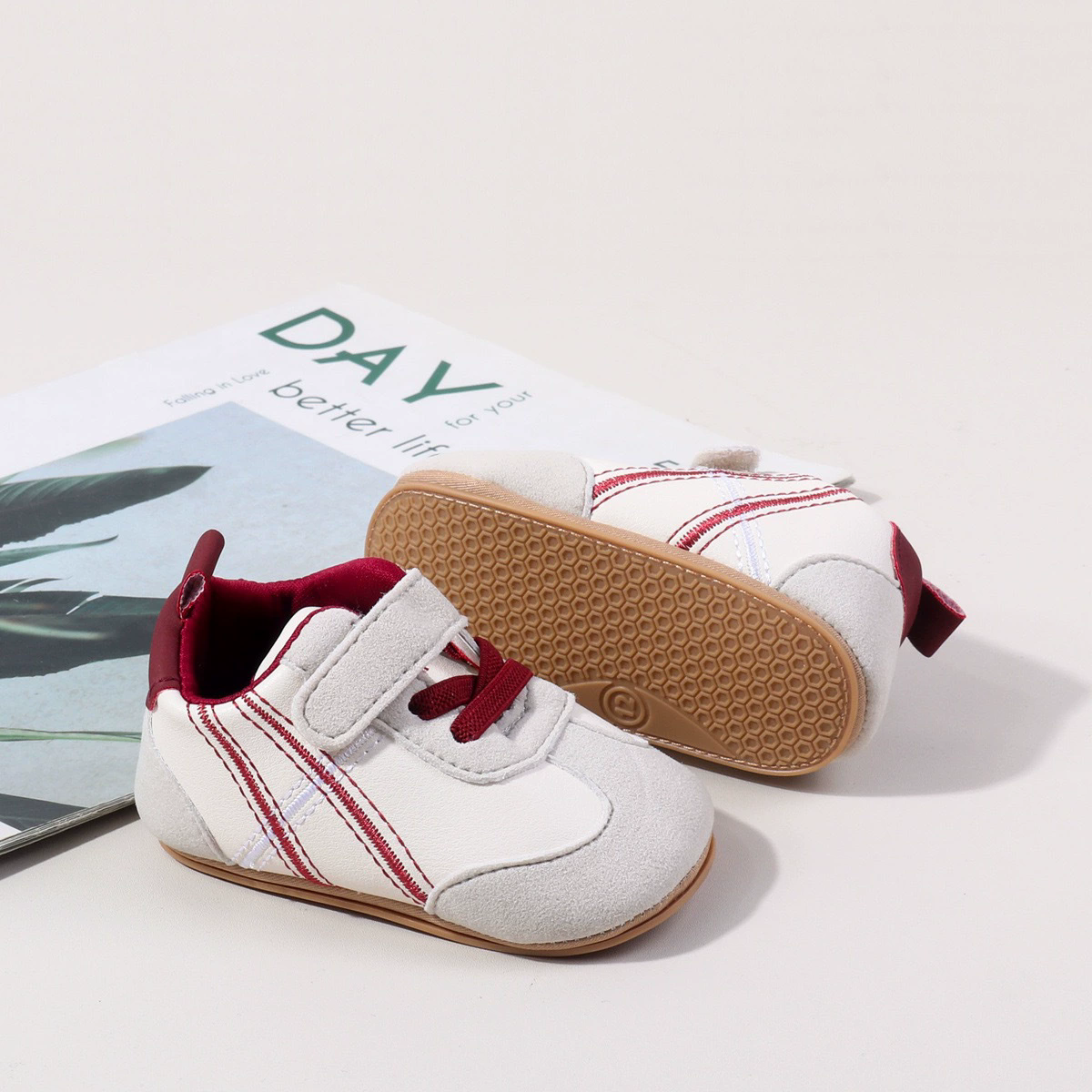 0-18months Infant Sneakers Contrast Color Hook and Loop Closure Soft Sole Non-Slip First Walking Shoes for boys girls