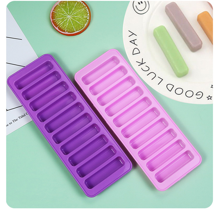 10 Grids Long Stick Ice Tray Non-Stick Easy Release Push Popsicle Out Cylinder Silicone Ice Cube Mould Tray Jelly Chocolate Mold