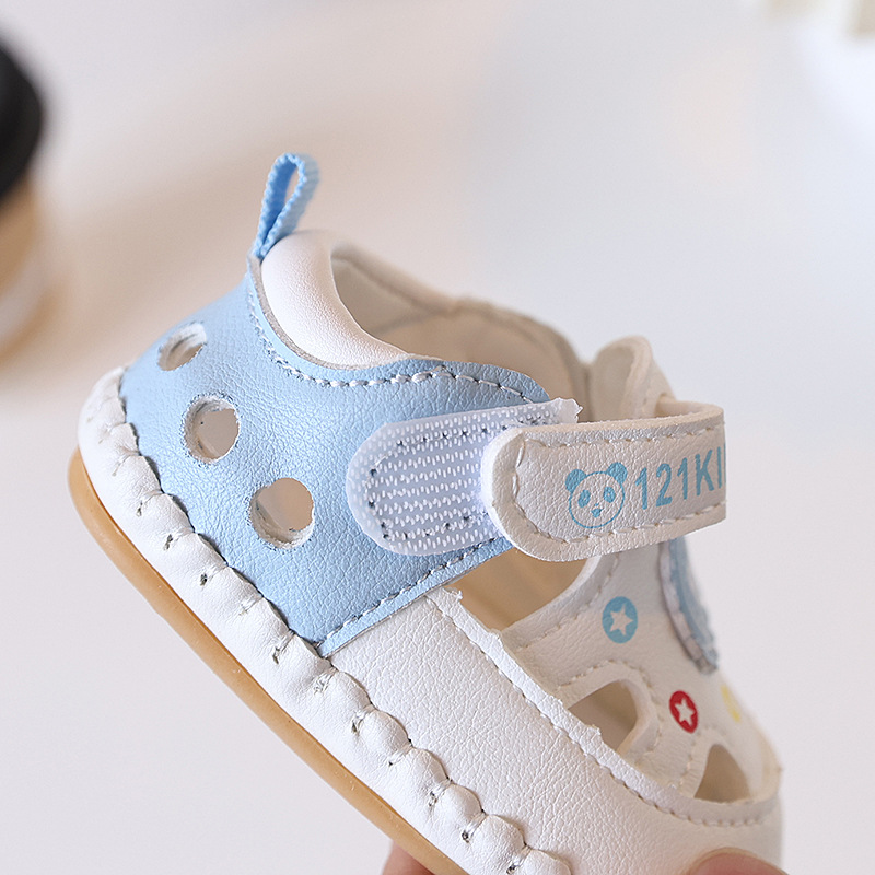 Summer 0-1 year old baby 6-12 month old baby walking shoes with soft rubber sole, anti slip hollow toe, no drop heel sandals