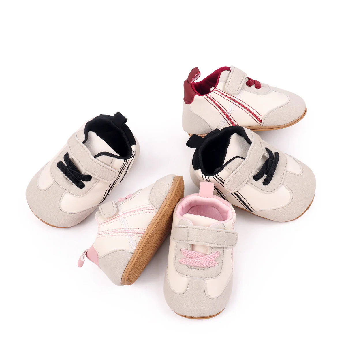 0-18months Infant Sneakers Contrast Color Hook and Loop Closure Soft Sole Non-Slip First Walking Shoes for boys girls