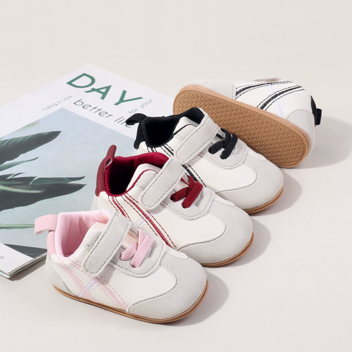0-18months Infant Sneakers Contrast Color Hook and Loop Closure Soft Sole Non-Slip First Walking Shoes for boys girls