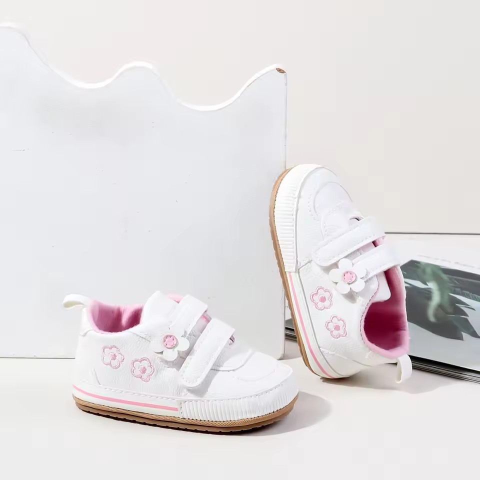 Spring and Autumn New Style Boys' and Girls' Baby Shoes Flower Pattern PU Casual Shoes 0-1 Years Old Learning Walkers Shoes