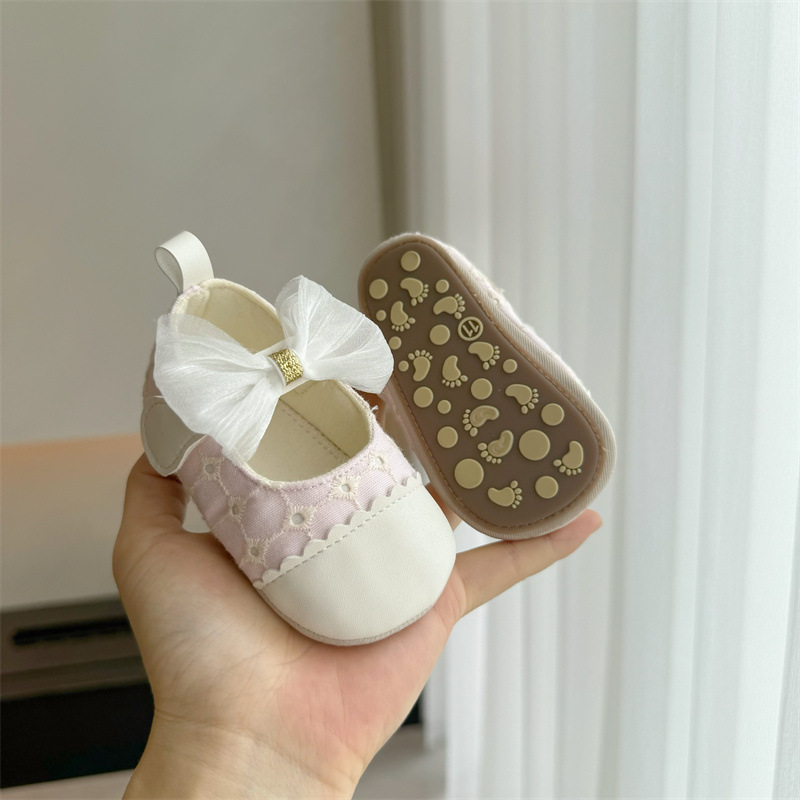 Cute Bowknot Baby Girls Mary Jane Flats Princess Shoes Cute Mesh Toddler Infant Dress Shoes Anti-slip Soft Sole Kids Crib Shoes