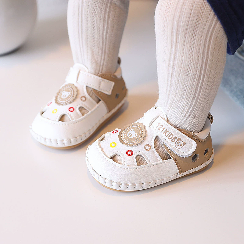 Summer 0-1 year old baby 6-12 month old baby walking shoes with soft rubber sole, anti slip hollow toe, no drop heel sandals