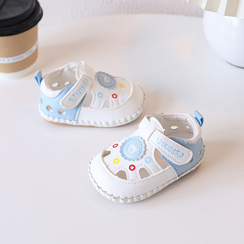 Summer 0-1 year old baby 6-12 month old baby walking shoes with soft rubber sole, anti slip hollow toe, no drop heel sandals