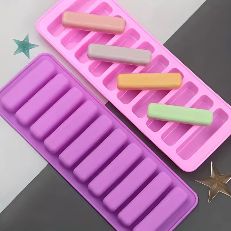 10 Grids Long Stick Ice Tray Non-Stick Easy Release Push Popsicle Out Cylinder Silicone Ice Cube Mould Tray Jelly Chocolate Mold