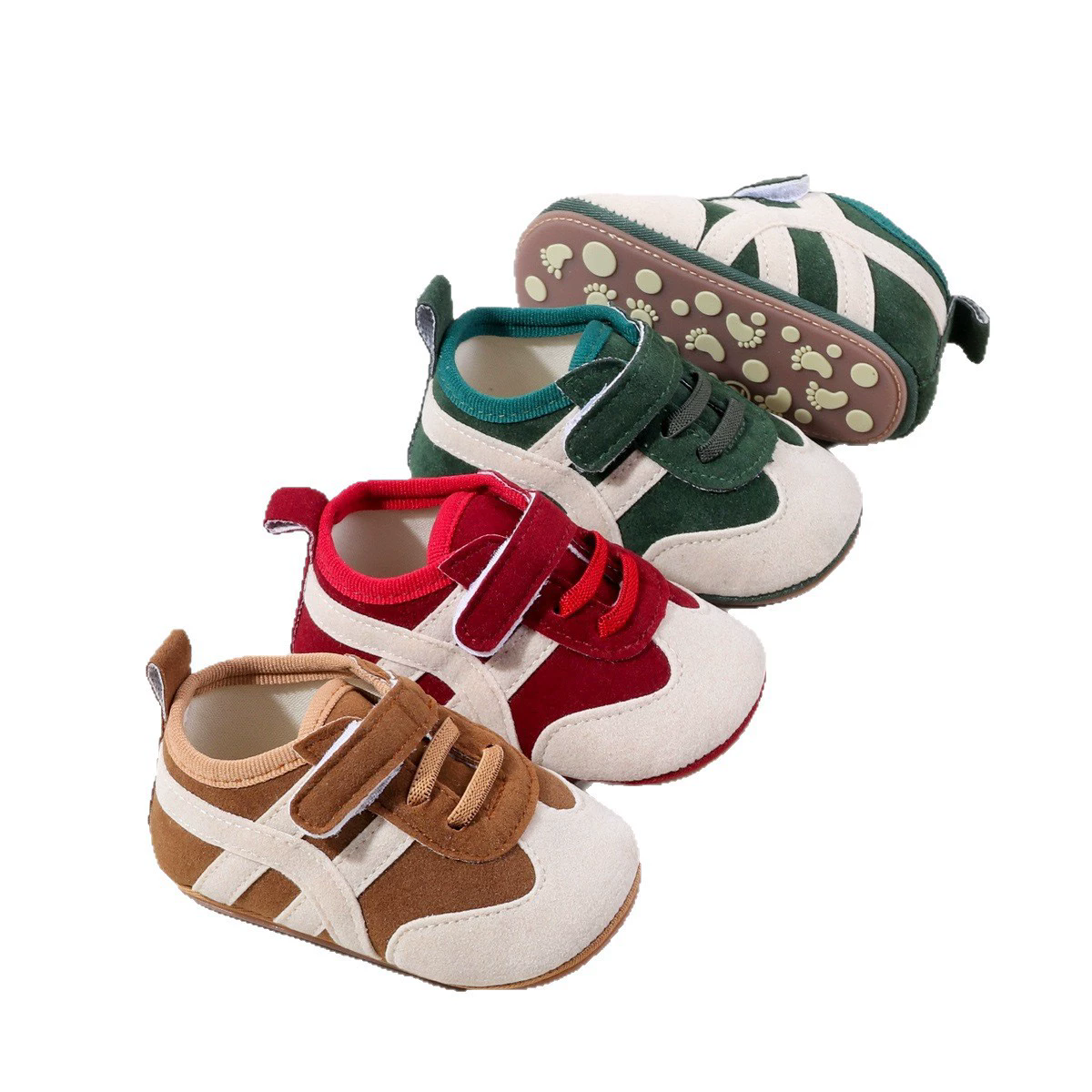New Spring and Autumn Infant Soft Bottom Anti slip Color blocked Sports Shoes with Rubber Bottom Velcro