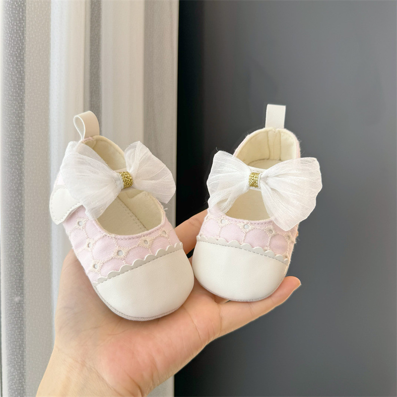 Cute Bowknot Baby Girls Mary Jane Flats Princess Shoes Cute Mesh Toddler Infant Dress Shoes Anti-slip Soft Sole Kids Crib Shoes