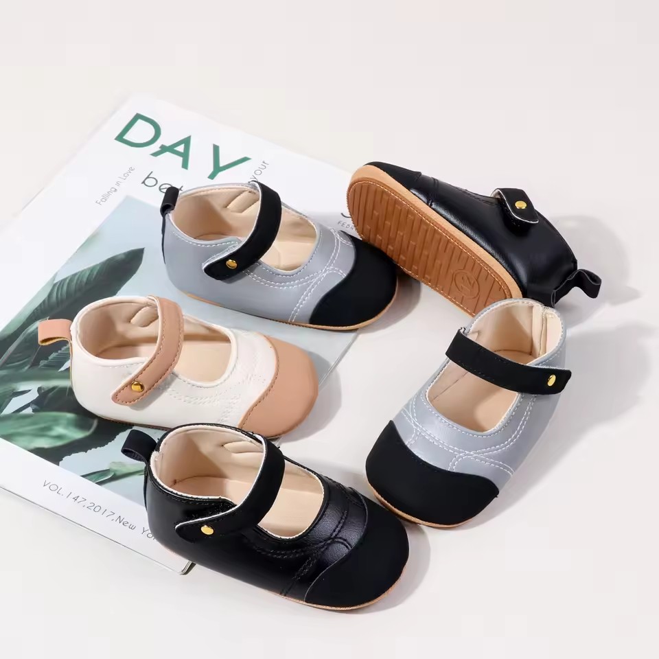 Baby Girls Princess Shoes, Soft PU Leather Patchwork Non-slip Bottom First Walker Shoes Toddler Shoes