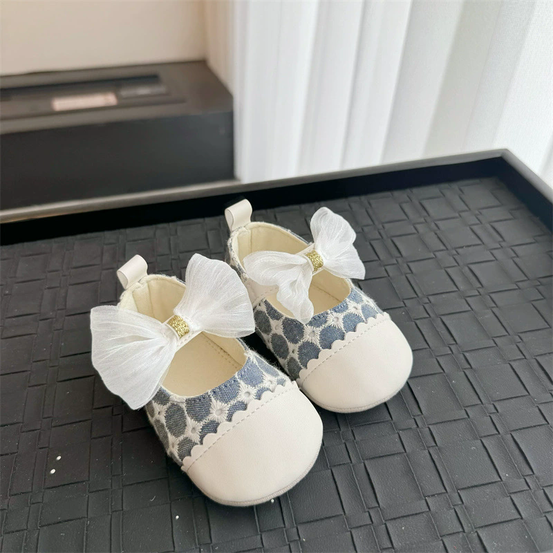 Cute Bowknot Baby Girls Mary Jane Flats Princess Shoes Cute Mesh Toddler Infant Dress Shoes Anti-slip Soft Sole Kids Crib Shoes