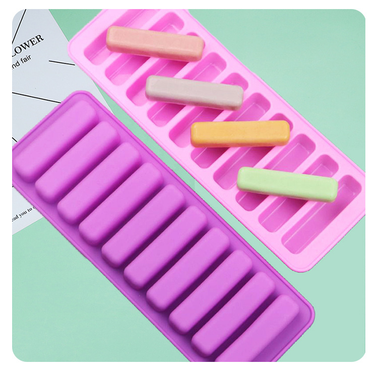10 Grids Long Stick Ice Tray Non-Stick Easy Release Push Popsicle Out Cylinder Silicone Ice Cube Mould Tray Jelly Chocolate Mold