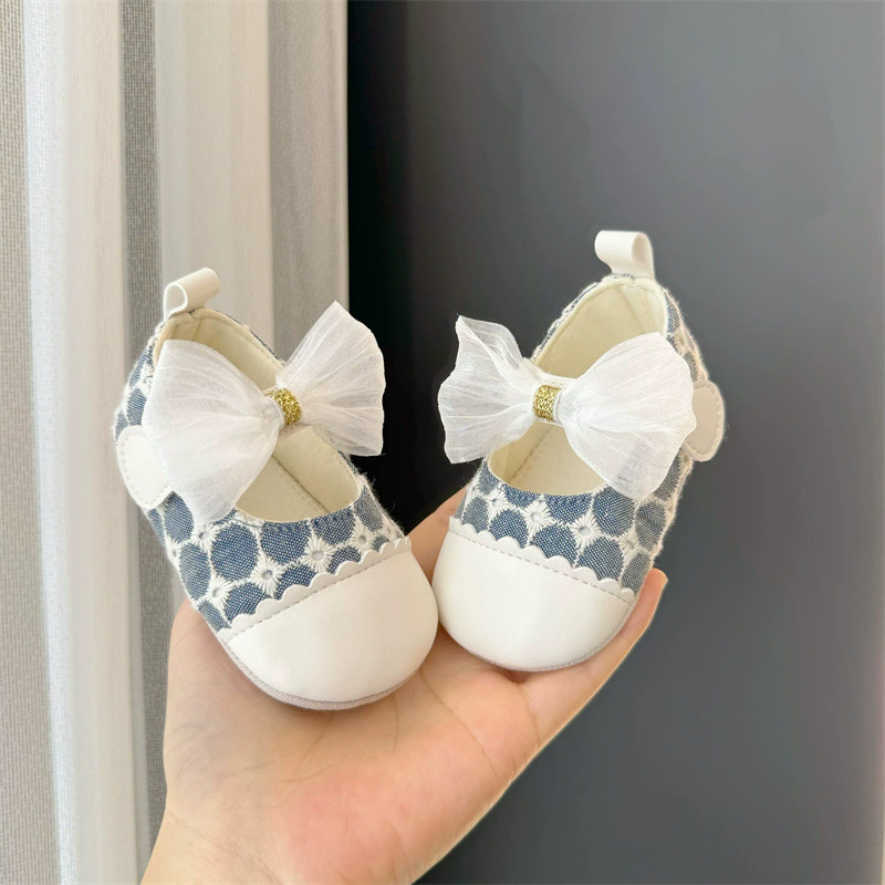 Cute Bowknot Baby Girls Mary Jane Flats Princess Shoes Cute Mesh Toddler Infant Dress Shoes Anti-slip Soft Sole Kids Crib Shoes