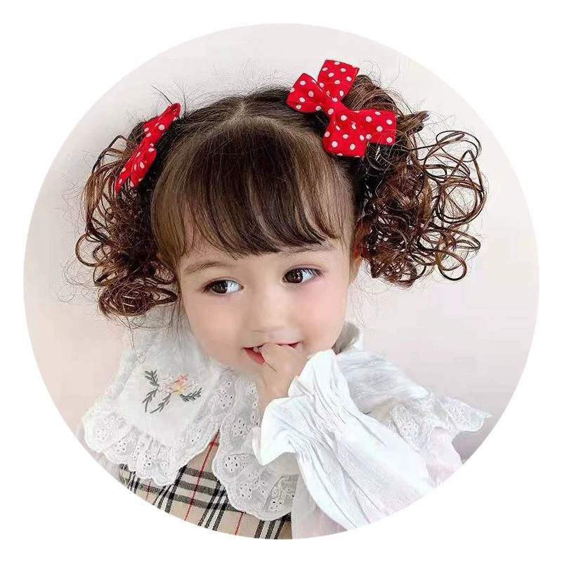 Kids Girl Wig Hair Clip Red New Year Headwear Plush Ball Bow Barrettes Children Hairpins No Harm Baby Headpiece Accessoriess