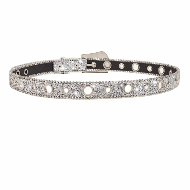 Stylish Rhinestone Western Cowgirl Style Y2K Belt Sparking Pu Leather BB Belts Jeans Dress Accessories For Women