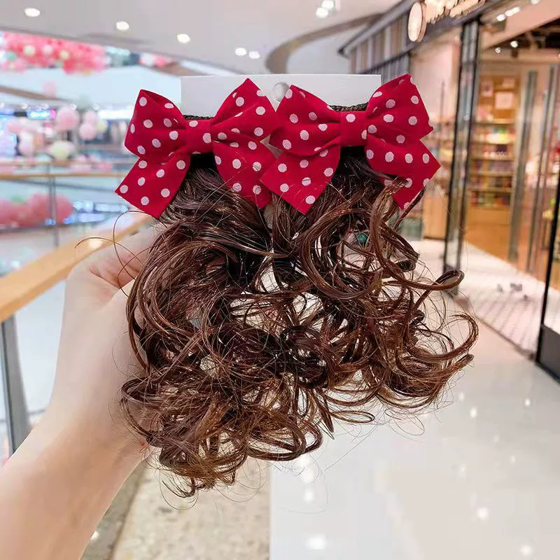Kids Girl Wig Hair Clip Red New Year Headwear Plush Ball Bow Barrettes Children Hairpins No Harm Baby Headpiece Accessoriess