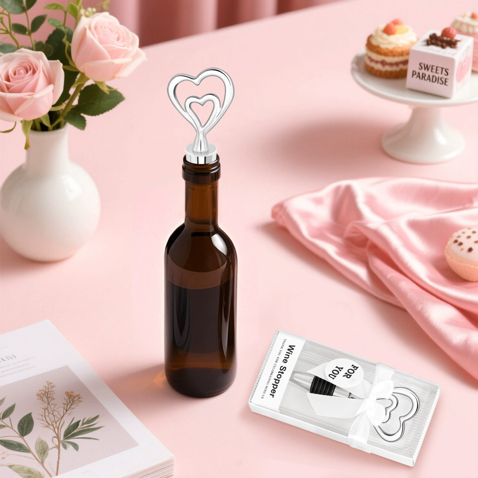 1Pcs Double Heart Shape Alloy Bottle Stopper for Wine Bottles Airtight Seal Anti-Corrosion Easy Insert Remove Exquisite Stylish