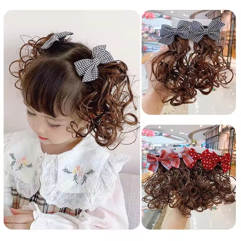 Kids Girl Wig Hair Clip Red New Year Headwear Plush Ball Bow Barrettes Children Hairpins No Harm Baby Headpiece Accessoriess