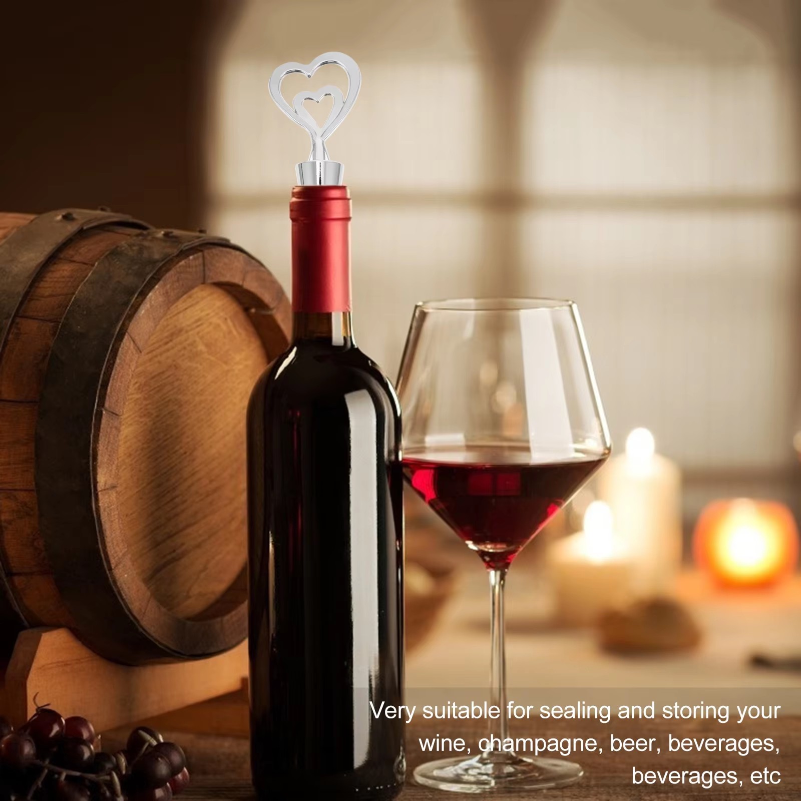 1Pcs Double Heart Shape Alloy Bottle Stopper for Wine Bottles Airtight Seal Anti-Corrosion Easy Insert Remove Exquisite Stylish