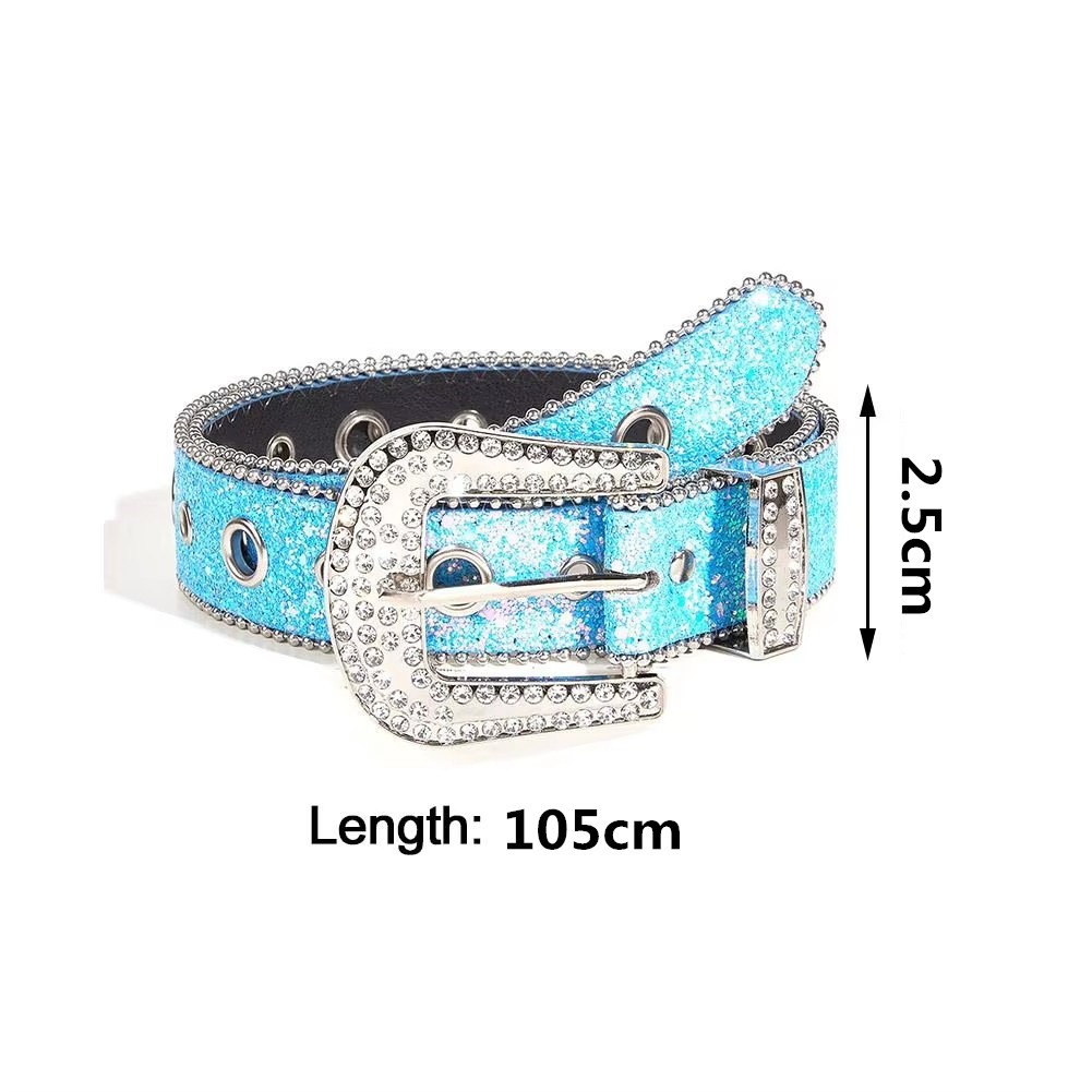 Stylish Rhinestone Western Cowgirl Style Y2K Belt Sparking Pu Leather BB Belts Jeans Dress Accessories For Women