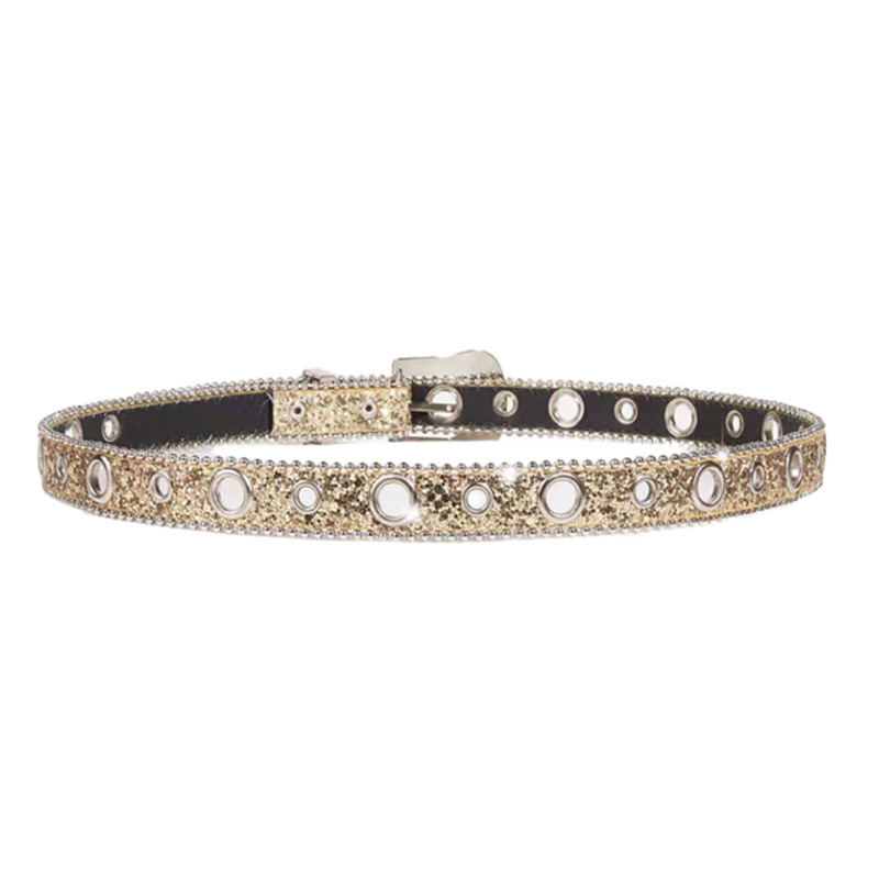 Stylish Rhinestone Western Cowgirl Style Y2K Belt Sparking Pu Leather BB Belts Jeans Dress Accessories For Women