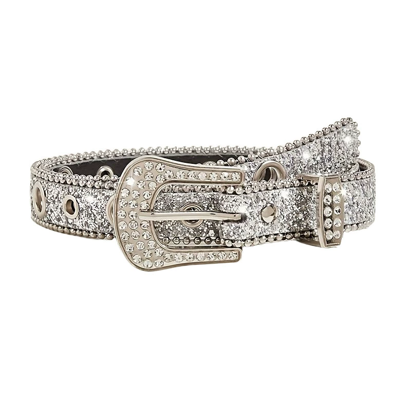 Stylish Rhinestone Western Cowgirl Style Y2K Belt Sparking Pu Leather BB Belts Jeans Dress Accessories For Women