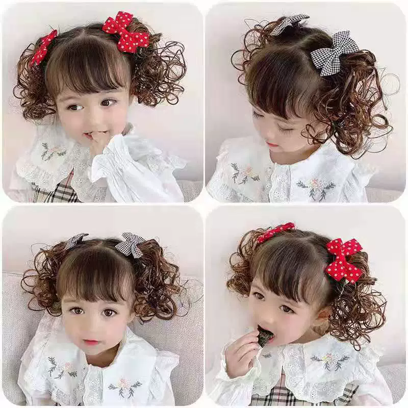 Kids Girl Wig Hair Clip Red New Year Headwear Plush Ball Bow Barrettes Children Hairpins No Harm Baby Headpiece Accessoriess