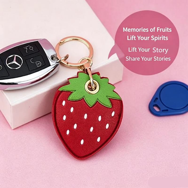 Leather Strawberry Lemon Keychain Case Holder Fashion Women Car Key Ring Charm Bag Car Pendant Gift Anti-lost Pet Dog Cat Collar