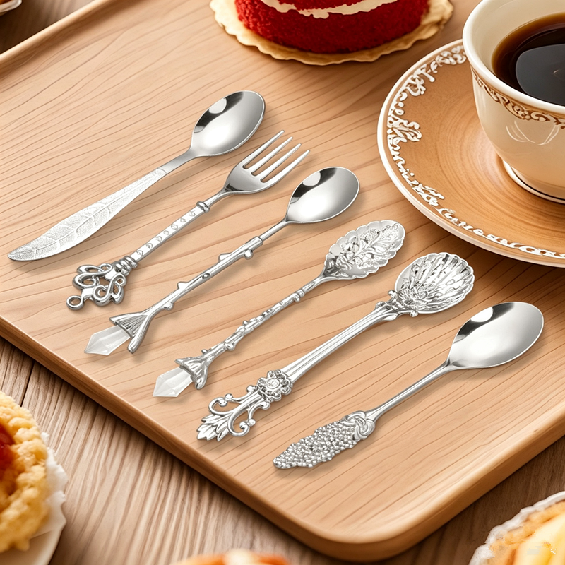 6PCs Vintage Palace Coffee Spoon Set Home Tableware Kitchen Gadget Set Ice Cream Jam Dessert Spoon Afternoon Tea Decor Tool Gift