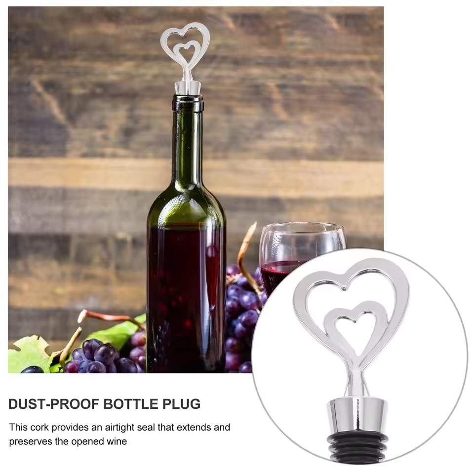 1Pcs Double Heart Shape Alloy Bottle Stopper for Wine Bottles Airtight Seal Anti-Corrosion Easy Insert Remove Exquisite Stylish