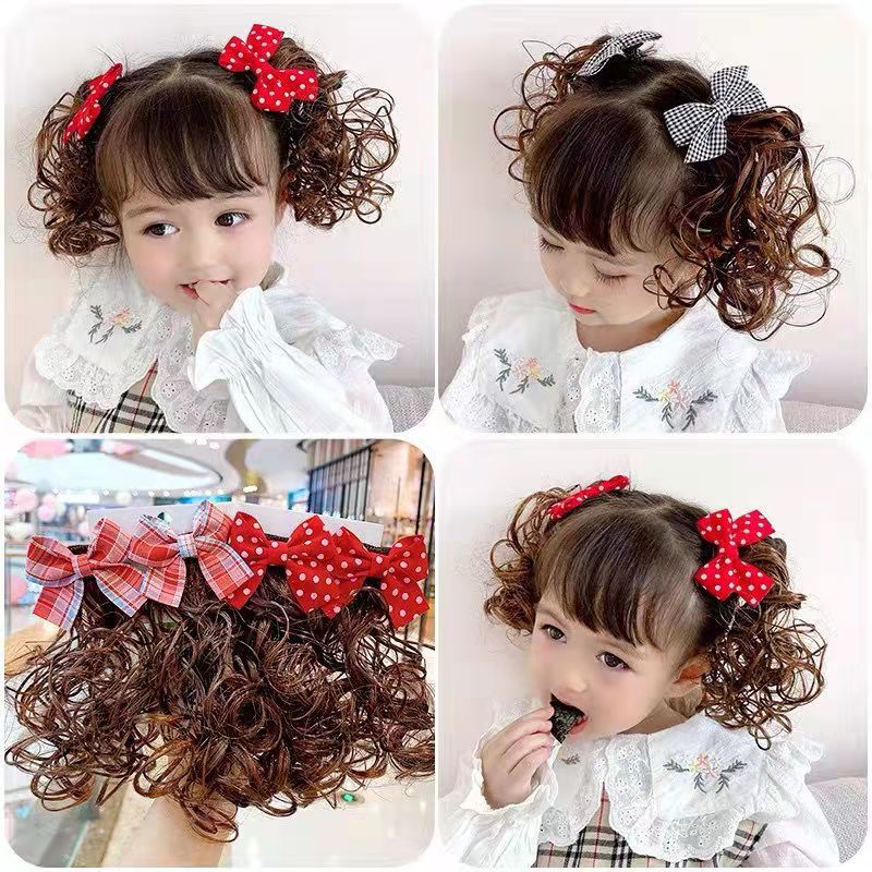 Kids Girl Wig Hair Clip Red New Year Headwear Plush Ball Bow Barrettes Children Hairpins No Harm Baby Headpiece Accessoriess