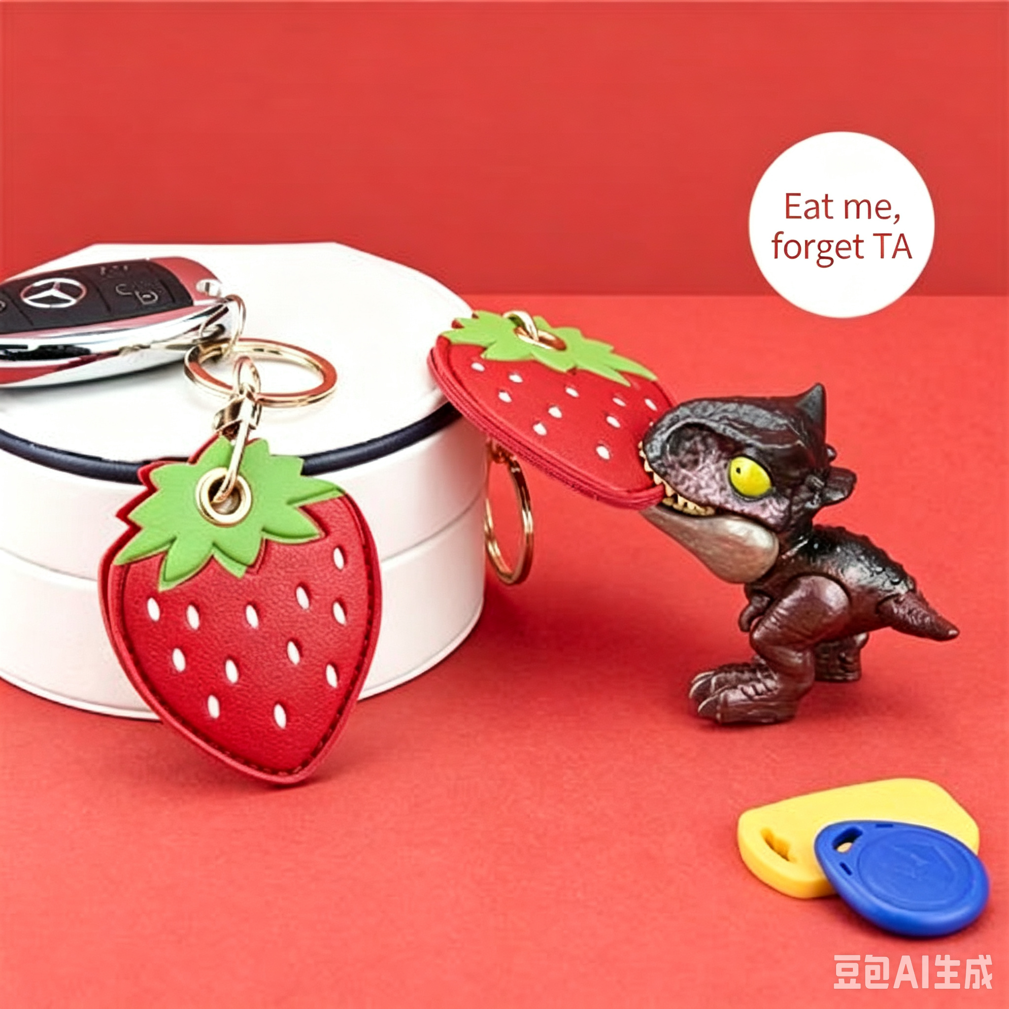 Leather Strawberry Lemon Keychain Case Holder Fashion Women Car Key Ring Charm Bag Car Pendant Gift Anti-lost Pet Dog Cat Collar