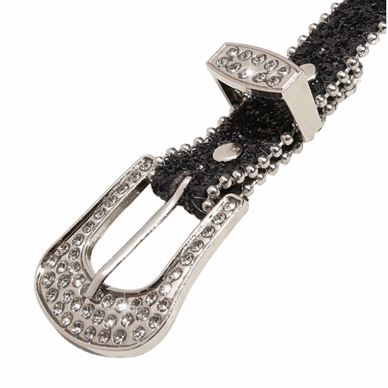Stylish Rhinestone Western Cowgirl Style Y2K Belt Sparking Pu Leather BB Belts Jeans Dress Accessories For Women
