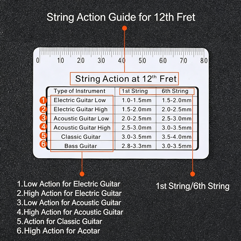 Folk guitar string distance measuring ruler, electric guitar bass measuring tool, string height caliper accessories