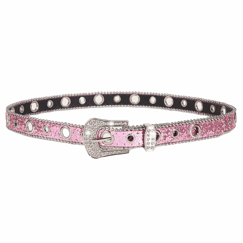Stylish Rhinestone Western Cowgirl Style Y2K Belt Sparking Pu Leather BB Belts Jeans Dress Accessories For Women