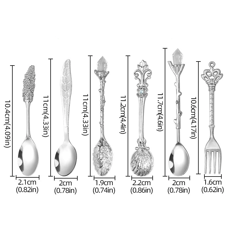 6PCs Vintage Palace Coffee Spoon Set Home Tableware Kitchen Gadget Set Ice Cream Jam Dessert Spoon Afternoon Tea Decor Tool Gift